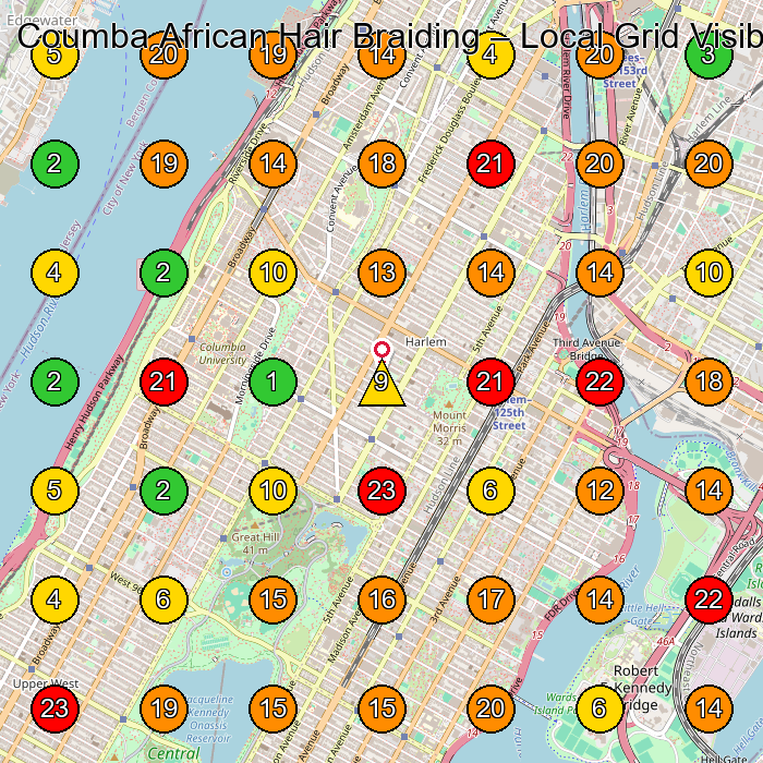 Coumba African Hair Braiding Hair Salon GeoGrid ranking map for New York NY